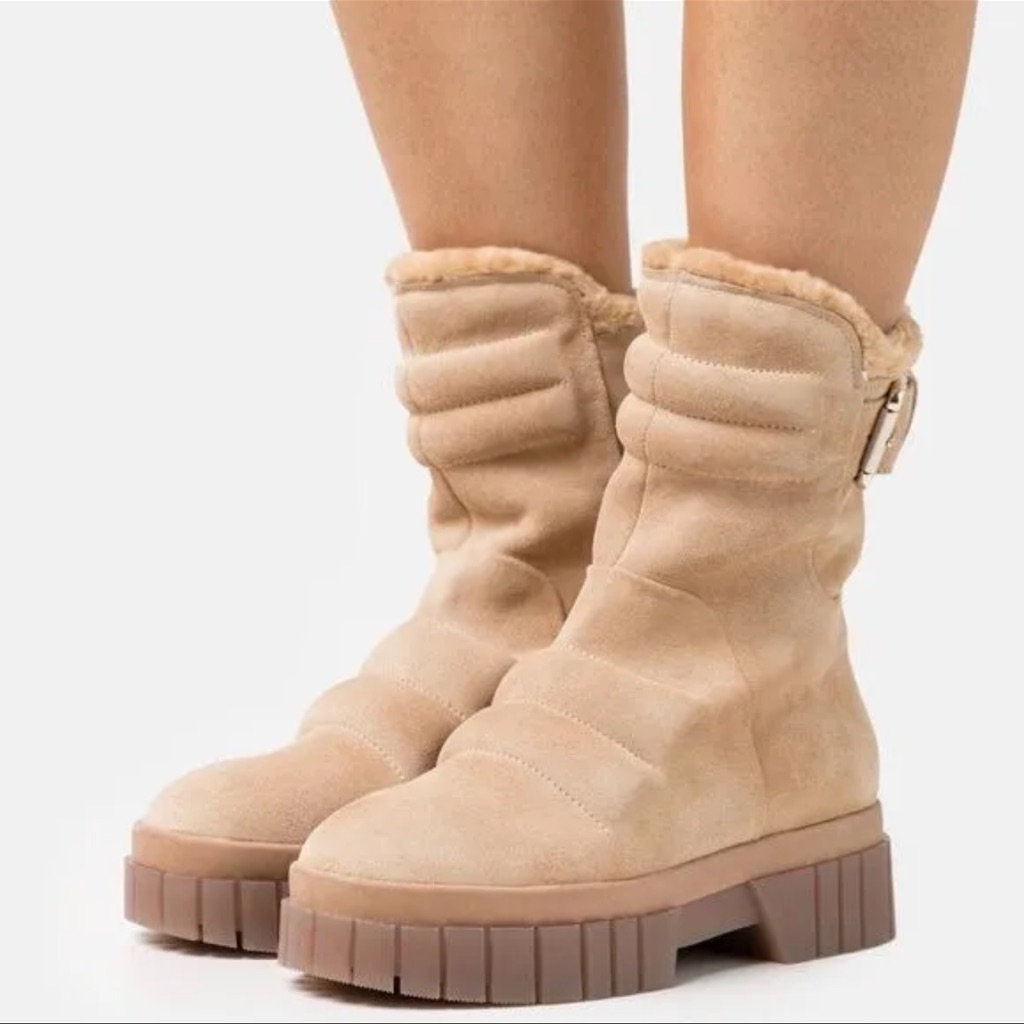 New! Free People Fable Platform Suede Quilted Fur Lined Lug Sole Boots S